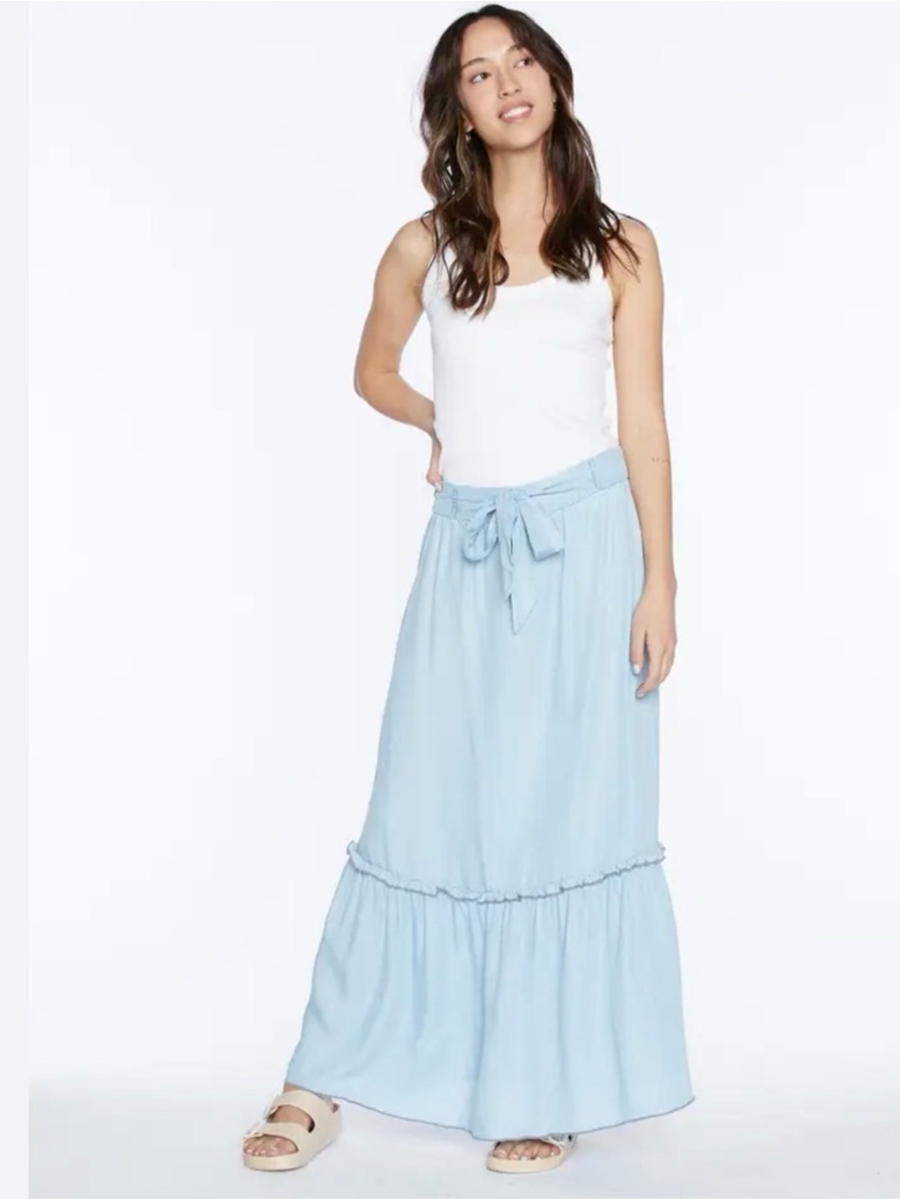 NWT Wash Lab Tiered Denim Skirt Midi Size Small